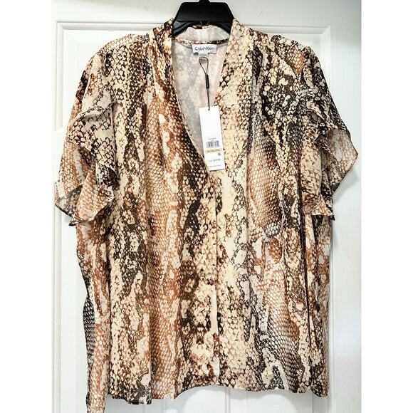 NWT Calvin Klein Knit Blouse Boho TOP Tunic Lined Plus Sz 2X Snake Print - Picture 1 of 5